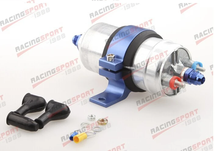 

External Fuel Pump 044 for Bosch+Billet Bracket Blue+10AN Inlet 8AN Outlet Blue