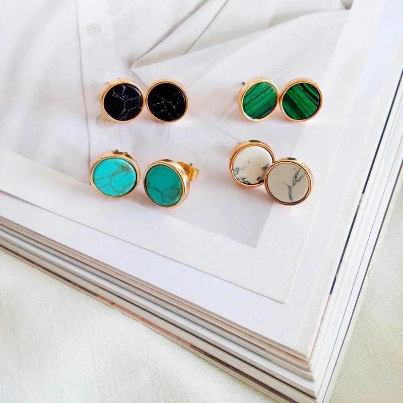 

Fashionable geometric round earrings popular vintage studs exquisite stone earrings accessories gift