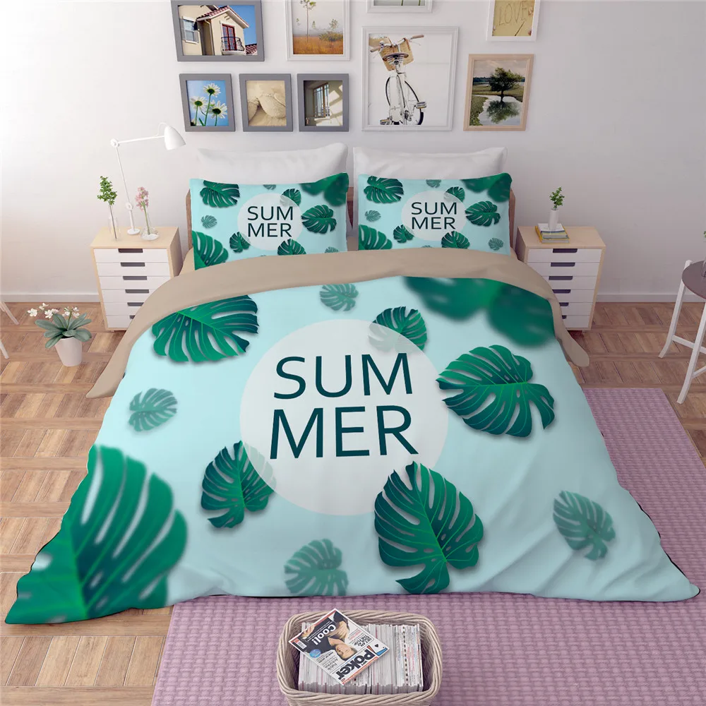 Miglior Estate Piantaggine Foglie Set Di Biancheria Da Letto Matrimoniale King Size Copripiumino Set Con Foglio Piatto 3/4 Pz Biancheria Da Letto Federa Lenzuola Morbide