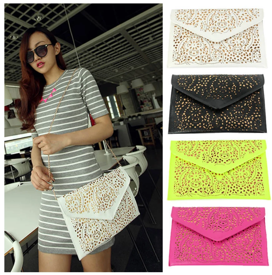 Сумка конверт из искусственной кожи цветная винтажная с отверстиями на