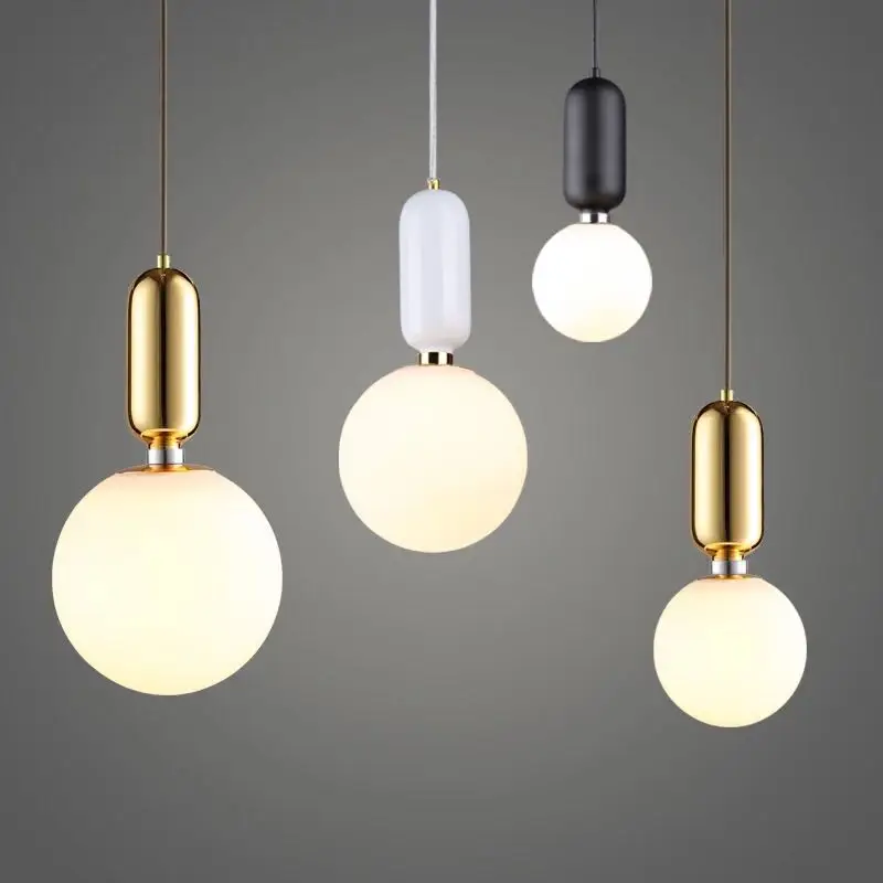 Nordic Globe Glass Ball Pendant Lights Gold/white/black Iron Hanging Lamps Led Lamp for Living Room Bedroom Restaurant Fixtures