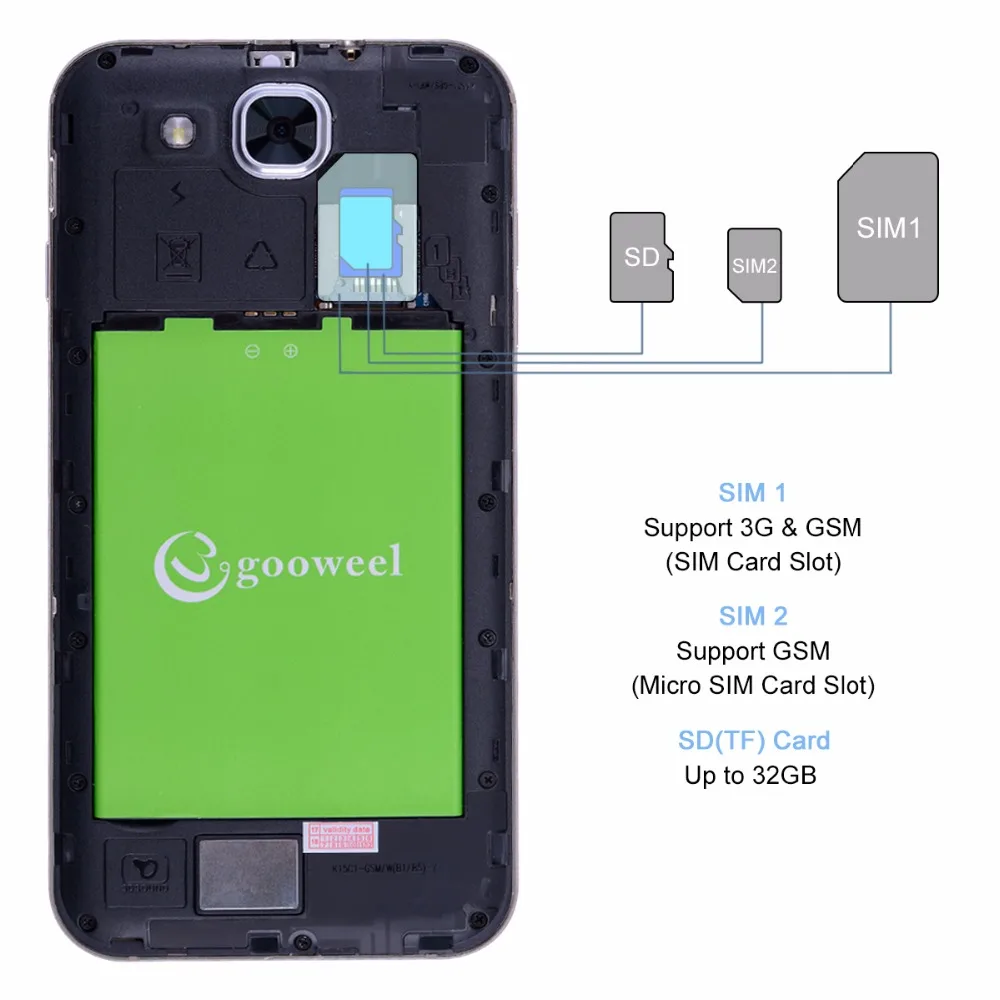 Оригинальный смартфон Gooweel S8 четырёхъядерный экран 5 3 дюйма IPS HD 1 Гб + 8 3G мобильный