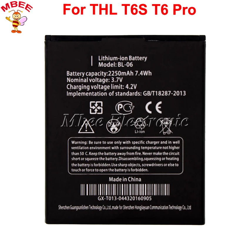 2250 мАч BL 06 батарея для THL T6 T6S Pro Batterie Bateria Batterij Аккумулятор AKKU|bl-06 battery|battery forbattery for thl
