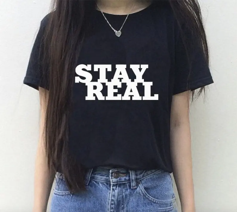 Skuggnas Новое поступление Stay Real футболка классная Повседневная Tumblr футболка с рисунком на тему гранж, летняя футболка с коротким рукавом в сти...