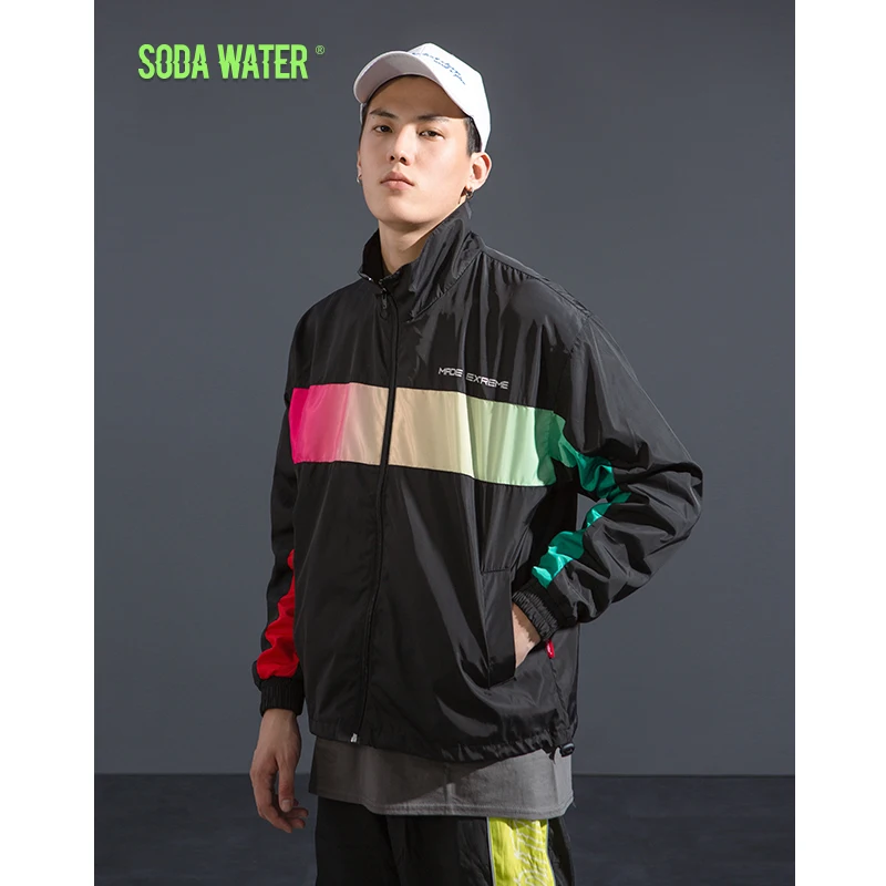 Газированной воды фейдер Радуга Цвет блока лоскутное Full Zip Up ветровки Для мужчин
