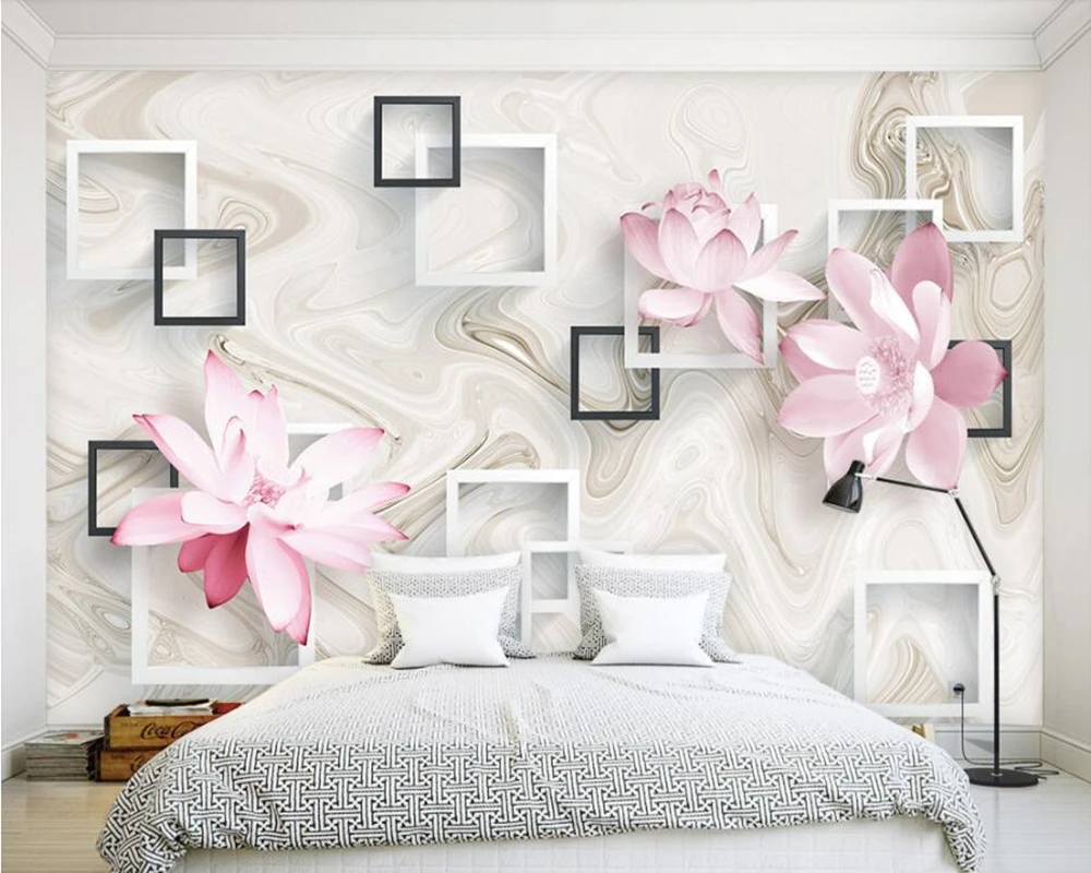 Papel de parede Modern aesthetic box lotus 3d wallpaper living room sofa TV backdrop bathroom bedroom wall papers home decor |