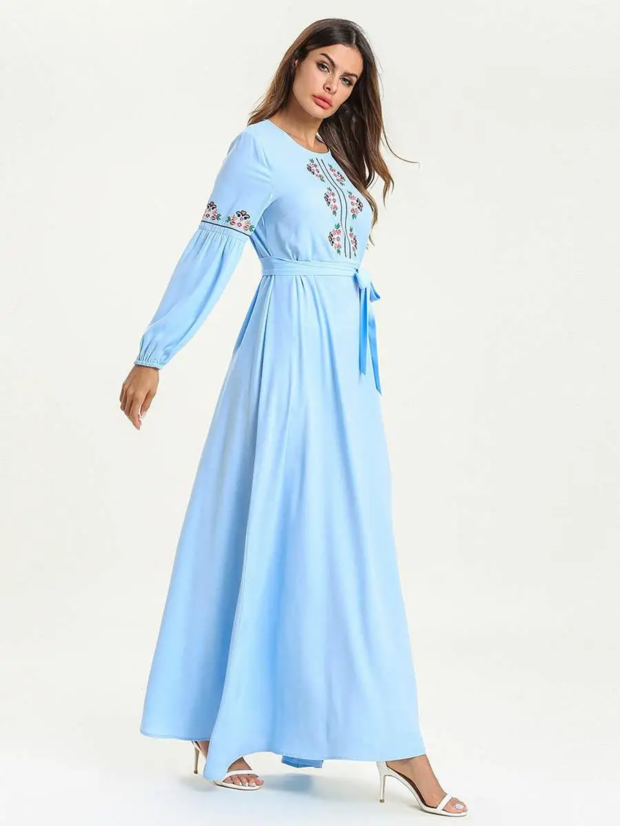 Мусульманское арабское платье Abaya женское винтажное макси с длинными рукавами и