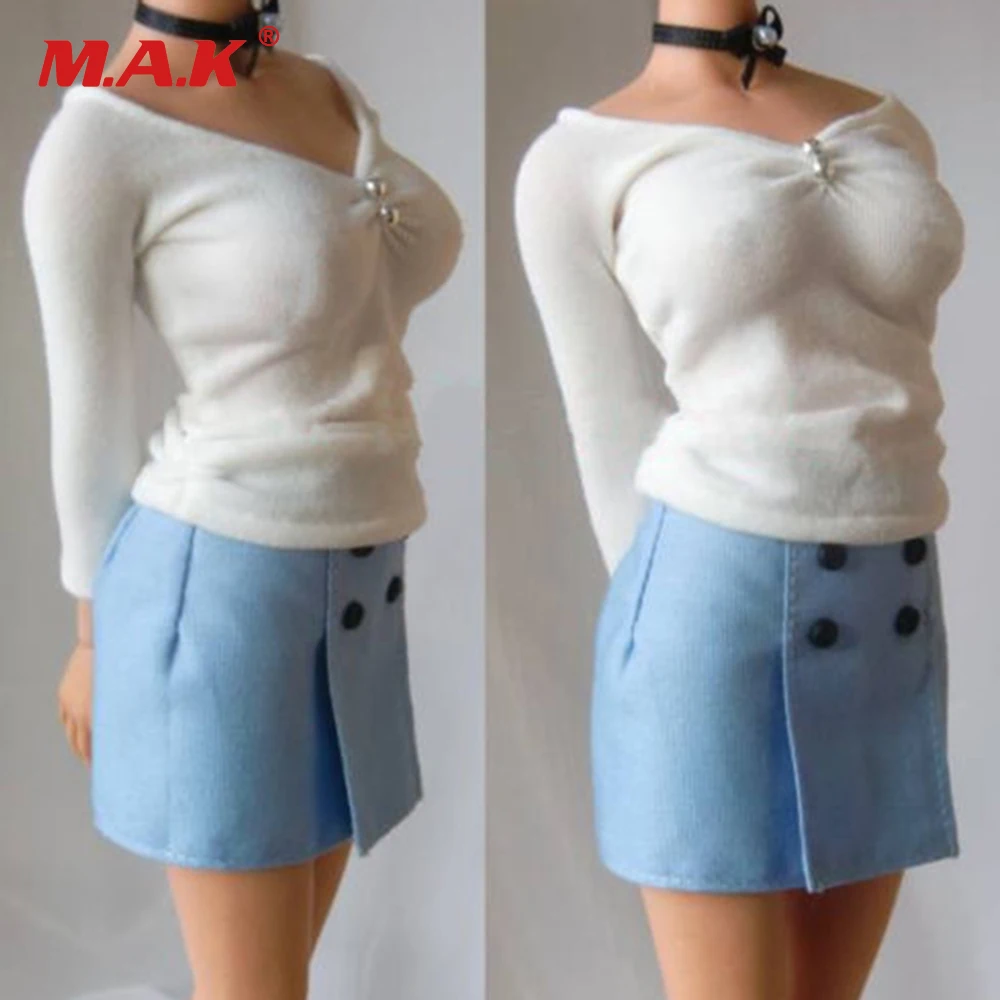 Экшн фигурки женские в масштабе 1:6 белая рубашка и синяя короткая юбка