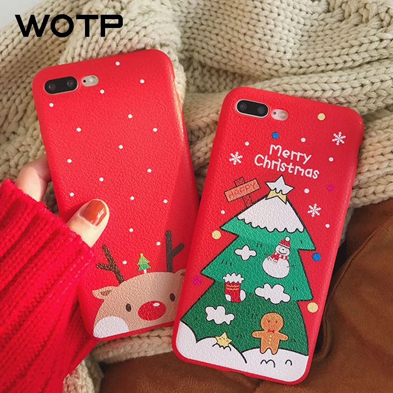 WOTP Christmas Case For iPhone XS Max XR X 6 6S 7 8 Plus New Year Red Santa Claus Soft Phone Merry Tree Cover |