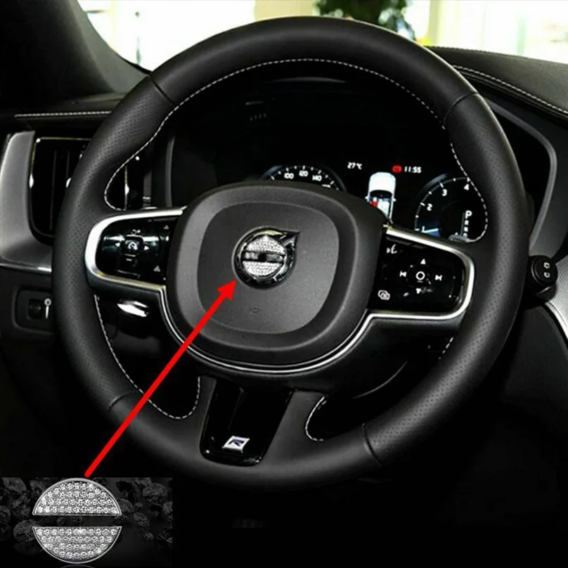 Серебряная Автомобильная Хрустальная наклейка на руль с логотипом для Volvo XC60 XC90