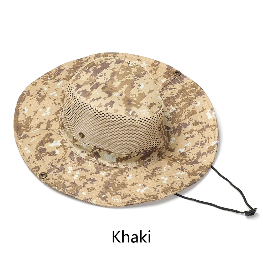 Для мужчин женщин Панамка Camo кепки Хлопок рыбалка поля козырек Защита от солнца Safari лето Кемпинг армии Военная Униформа ковбой - Цвет: khaki 1