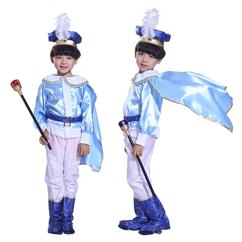 Рождественский детский костюм на Хэллоуин для мальчиков красивый принц синий