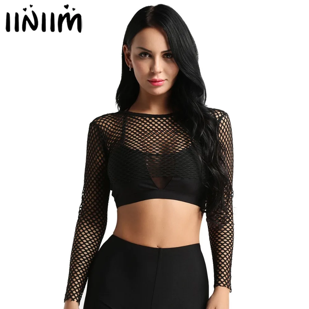 

Iiniim женские Клубные топы, эластичная прозрачная сетчатая накидка с длинным рукавом, с вырезами, женская сексуальная накидка