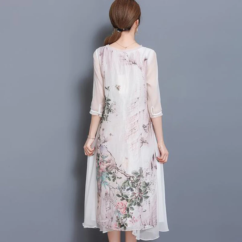 Женское платье с принтом летнее длинное весеннее шелковое в стиле ретро большого