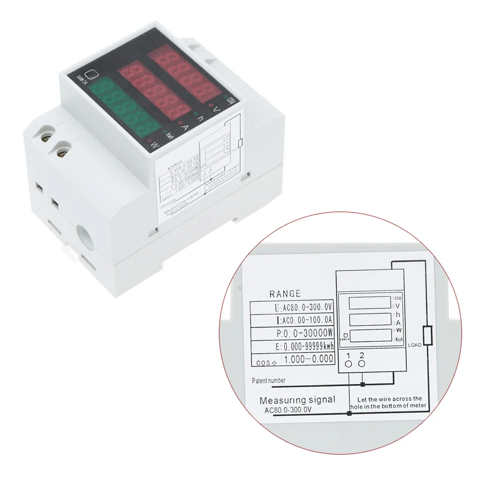D52-2047AC80--300V 100A Амперметр Вольтметр Многофункциональный цифровой Din-рейка Ток