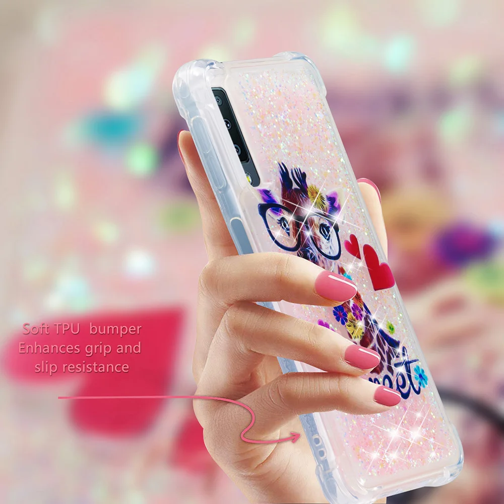 Glitter Bling Patterned Shockproof Liquid Case On For Samsung A7 J4 J6 A6 2018 J3 J5 J7 2017 A8 Plus Clear Soft Phone Cover Capa |