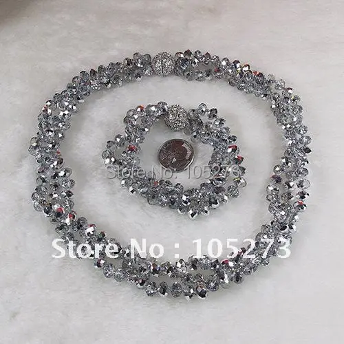 Ожерелье и браслет женские с кристаллами серого цвета магнитной застежкой A2639