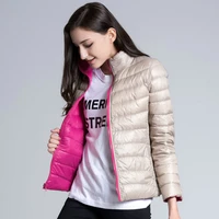 womens down cotton jacket winter new double sided short slim thin two faced stand up collar down cotton
