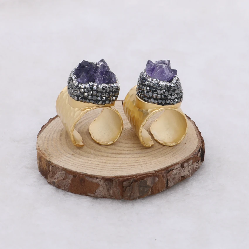 1 шт. кольца с натуральным кристаллом druzy покрытые камнями ювелирные изделия из