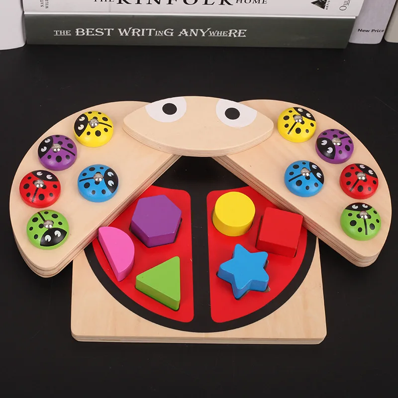 

Wooden Ladybug Geometric Sorting Puzzle Magnetic Fishing Game Toys For Children Educational Toddler Toy For Kids YH0464H