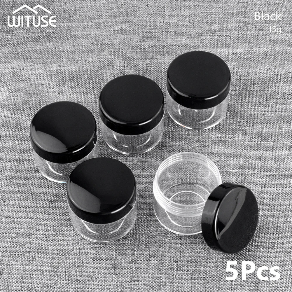 15g Black 5 шт./партия 10 г/15 г/20 г пустой пластиковый макияж украшение ногтей контейнер для хранения бусин портативный баночка для косметического крема горшок коробка круглая бутылка - Цвет: 15g Black