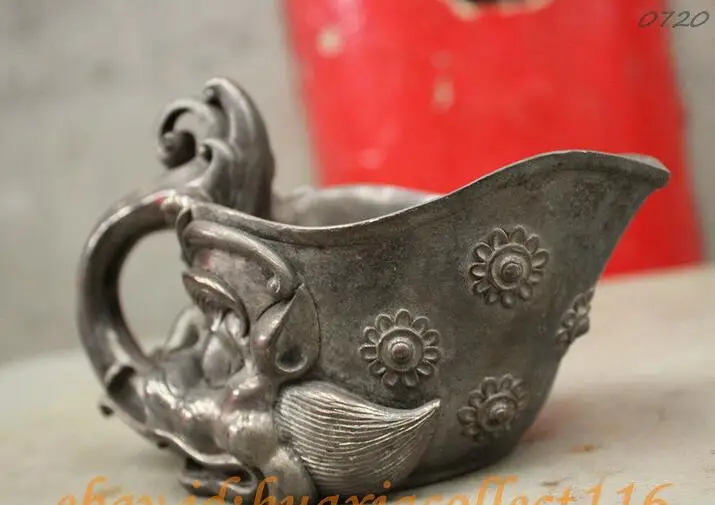 6 &quotотмеченный Китайский дворец чистая бронза Exorcise Голова Дракона Кубок Zun Rhyton