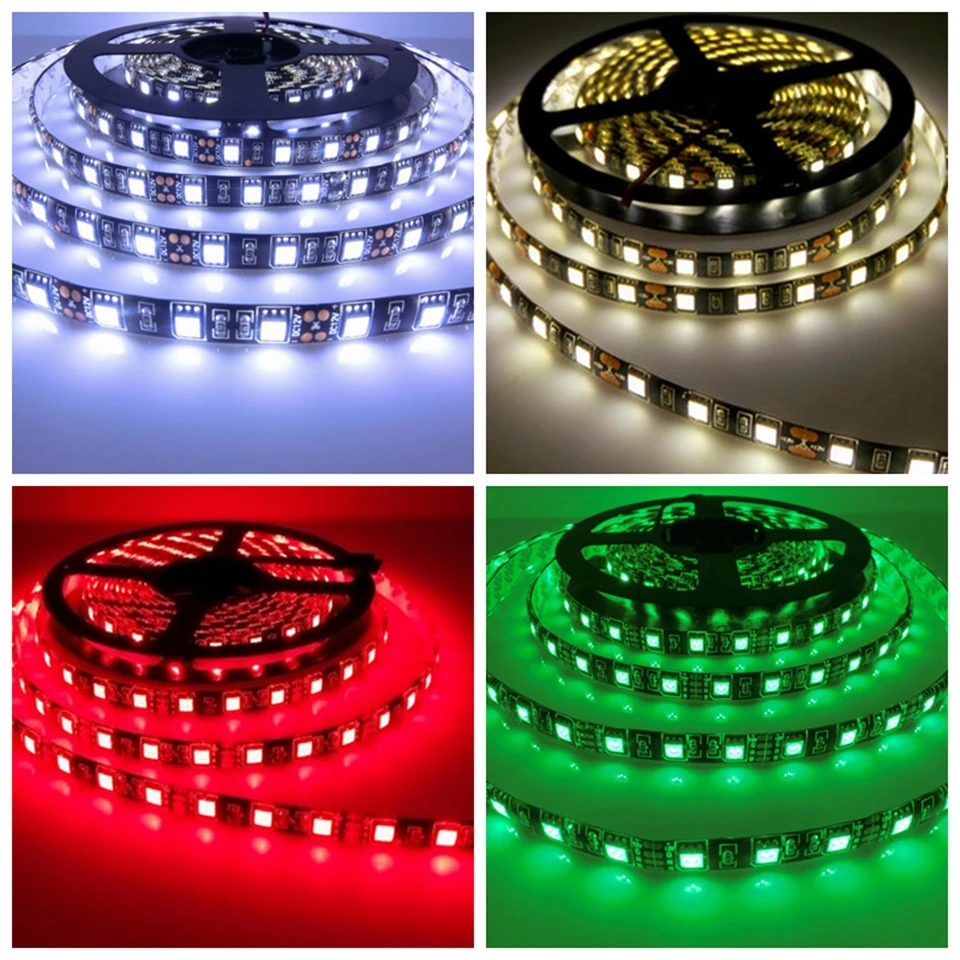 

Черная печатная плата SMD5050 DC12V светодиодная лента RGB гибкая светодиодная лампа 60 светодиодов/M 5050 белый/теплый белый/синий/зеленый/красный 5 м...