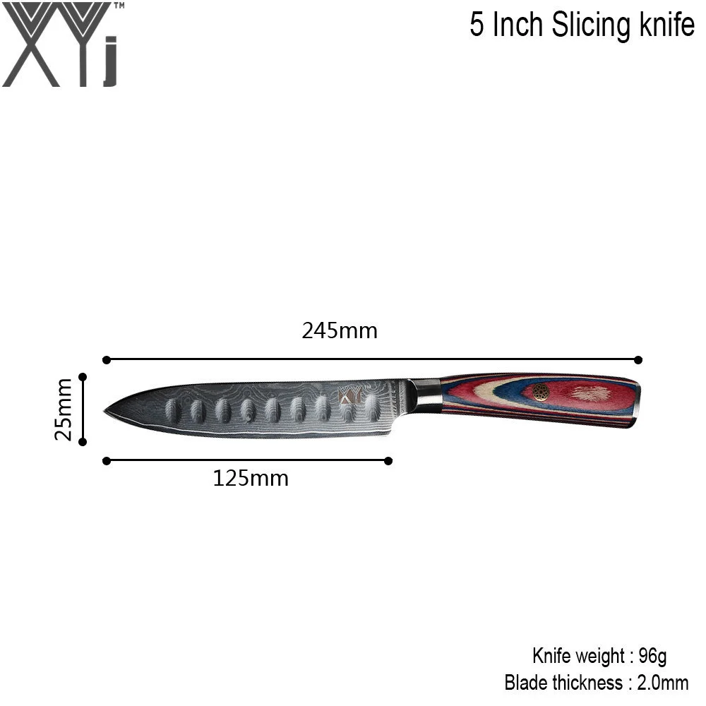 C.5 slicing knife XYj набор ножей из дамасской стали 6 ''шеф-повара 5'' для нарезки 4 ''Универсальный 3,5'' нож для очистки овощей с цветной деревянной ручкой японский стиль Инструменты для приготовления пищи - Цвет: C.5 slicing knife