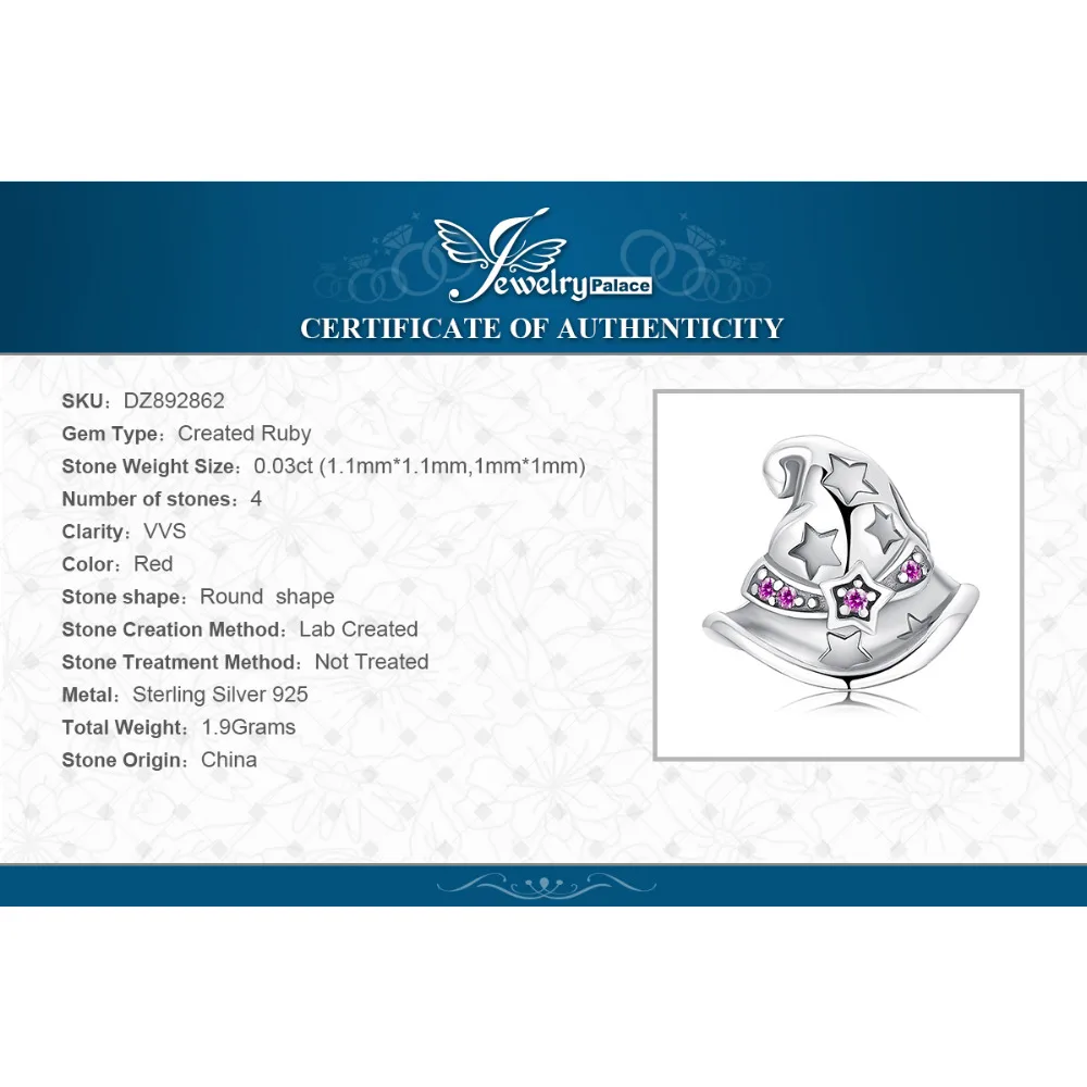 JewelryPalace Рождественские звезды шапка создана Ruby 925 пробы серебряный шарм 2018 Новая