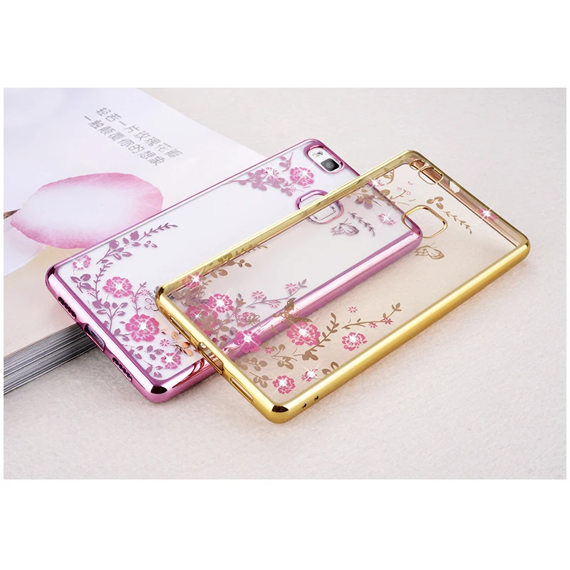 Роскошный Золотой Мягкий чехол для телефона с цветком и бриллиантами прозрачный