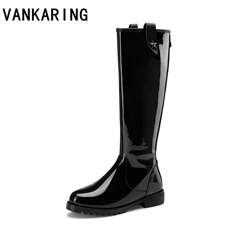 

new patent leather knee high military boots for woman platform rain boots thick heel all matched riding autumn winter snow boots