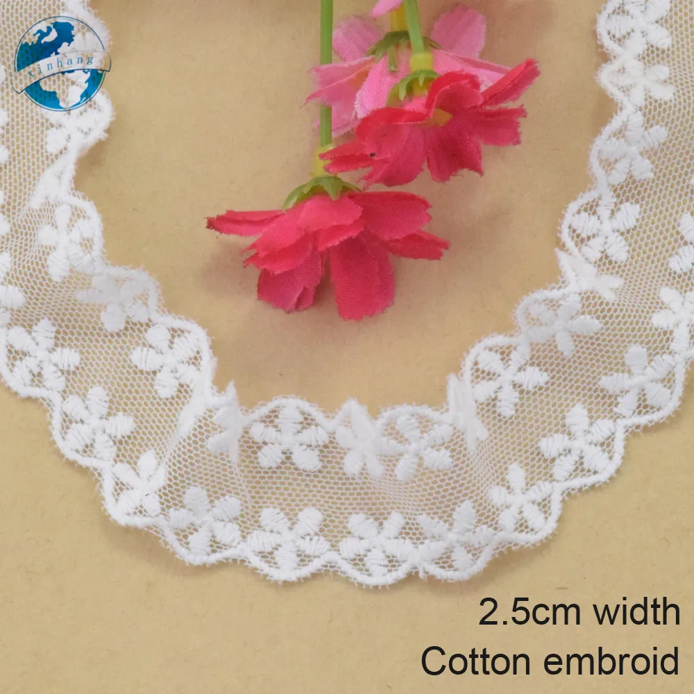 

5yards 2.5cm wide Cotton embroid lace edge sewing ribbon guipure trim wedding lace DIY Garment Accessories african doll lace3931