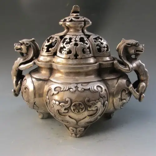 

Китайская Серебряная бронзовая горелка для благовоний с крышкой в стиле династии Мин XuanDe Mark