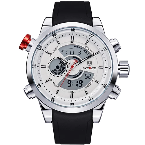 White Dial WEIDE военные мужские спортивные часы кожаный ремешок будильник мужские наручные часы водонепроницаемые кварцевые наручные часы Masculino - Цвет: White Dial