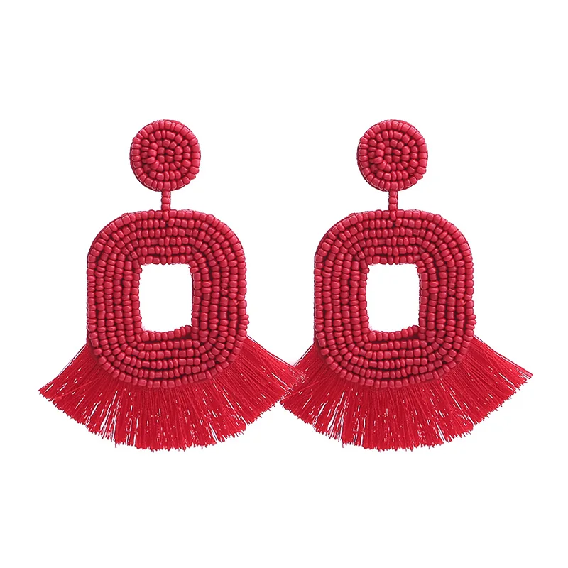 E1140 Red Sehuoran, стеклянные бусины, серьги с кисточками, серьги-капли для женщин, женские вечерние большие сережки, бахрома, вечерние ювелирные изделия, подарок - Окраска металла: E1140 Red