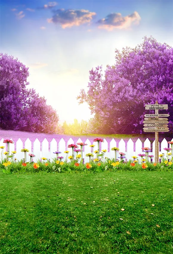 

5x7ft Cherry Blossom Green Garden Fence Washable One Piece No Wrinkle Banner Photo Studio Background Backdrop Polyester Fabric