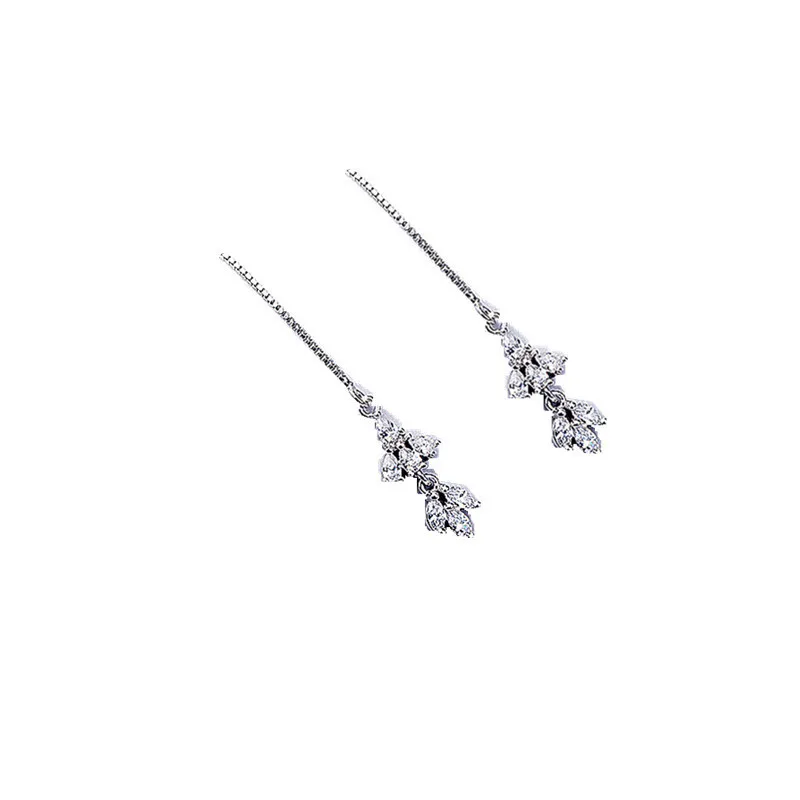 

2019 New Cubic Zirconia Plant Laurel Leaves Long Tassel Earrings Women Luxury Jewelry Collection