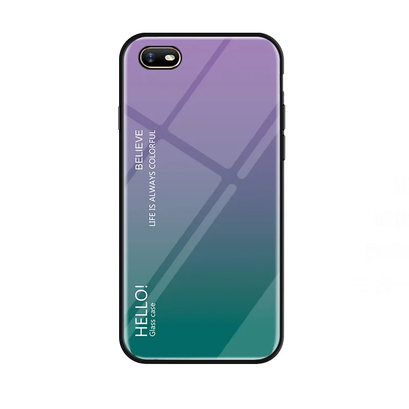 Purple Градиентный чехол из закаленного стекла для OPPO A1K Realme C2, чехол для телефона, мягкая силиконовая рамка, твердая задняя крышка для Realme C2, противоударный - Цвет: Purple