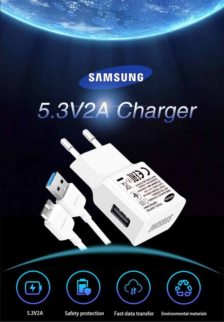 Samsung Galaxy S5 Note 3 зарядное устройство для телефона 5,3 V& 2.0A EU US 1 М 3,0 USB микро кабель дорожный адаптер для телефона