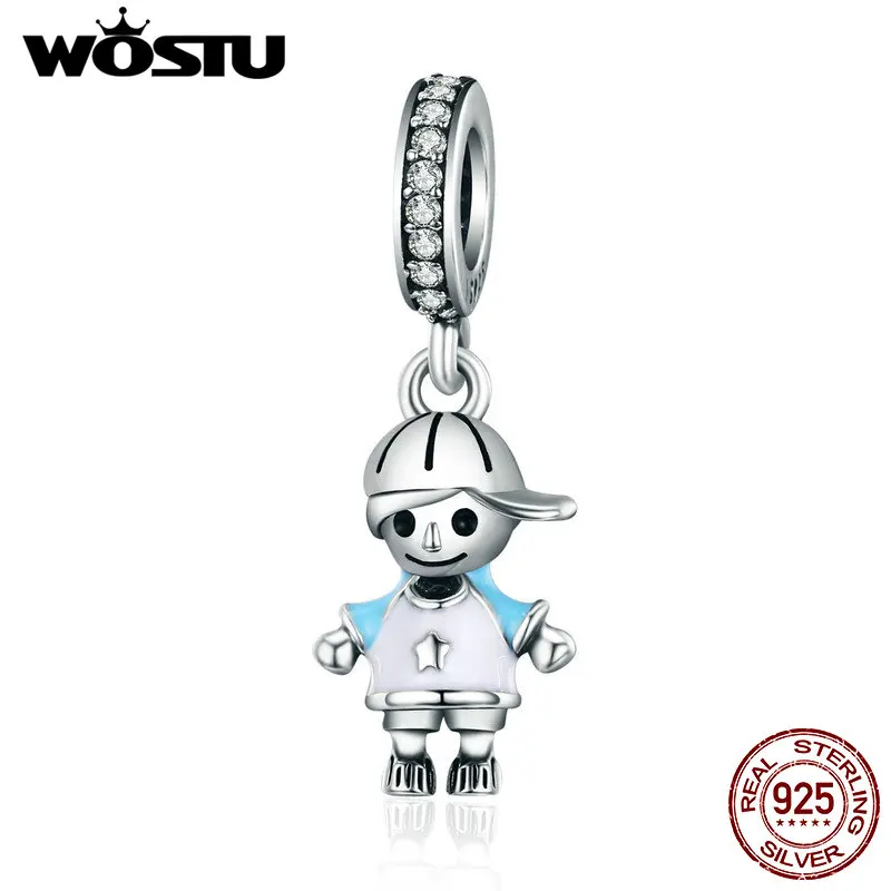 WOSTU новый 100% Стерлинговое Серебро 925 милый мальчик сын болтается подходит