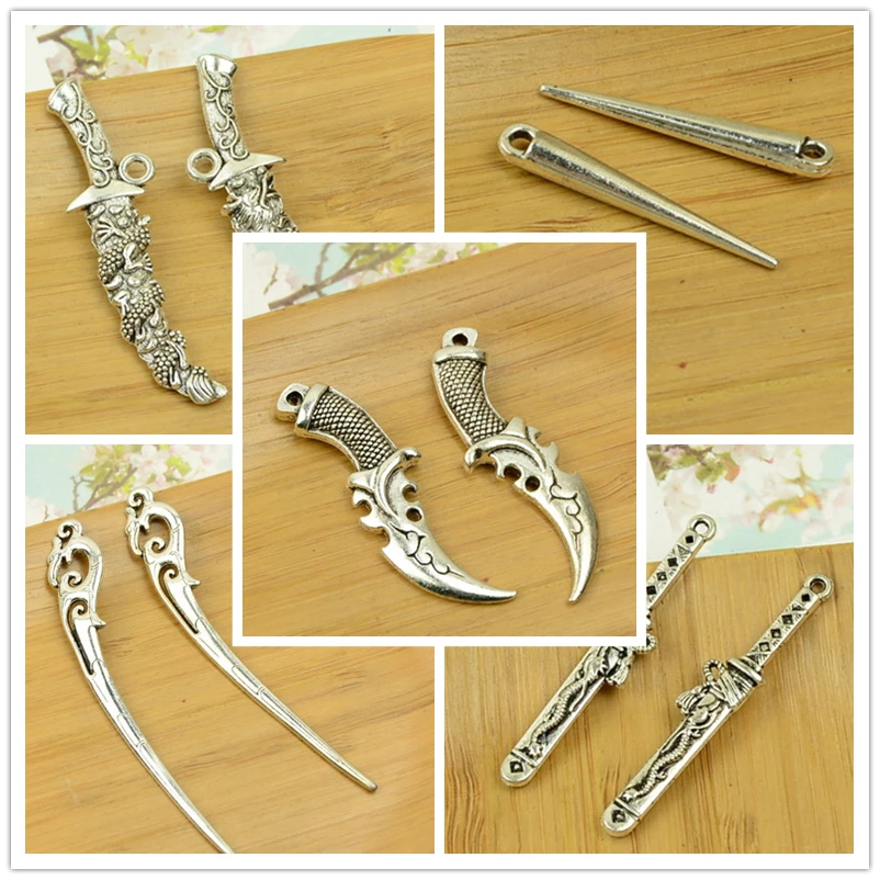 diy sword/sabre/blade/knife/pointed end/sharp end shape alloy charm pendant vintage warrior man jewelry accessories key ring hot