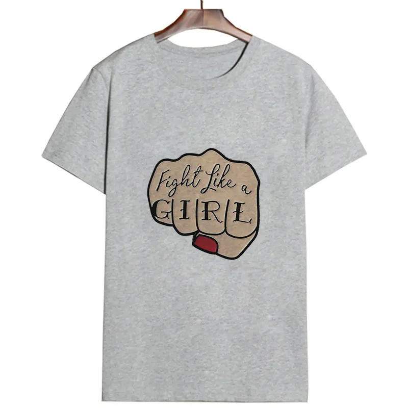 2373-gray Camisetas Verano Mujer; коллекция года; модная футболка в стиле Харадзюку; футболка с надписью «Fight Like A Girl»; модная Эстетическая футболка для отдыха; Топ - Цвет: 2373-gray