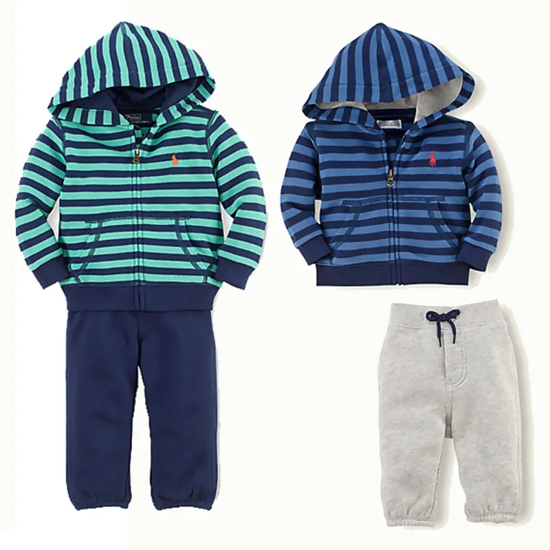 2014 new autumn sports boys clothing sets striped hooded casual kids sweatshirt zipper jacket + pants clothes | Детская одежда и