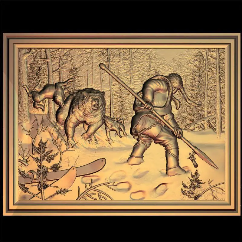 Hunting_bear 3D модель STL рельефная для формата cnc мебель охоты формат украшение