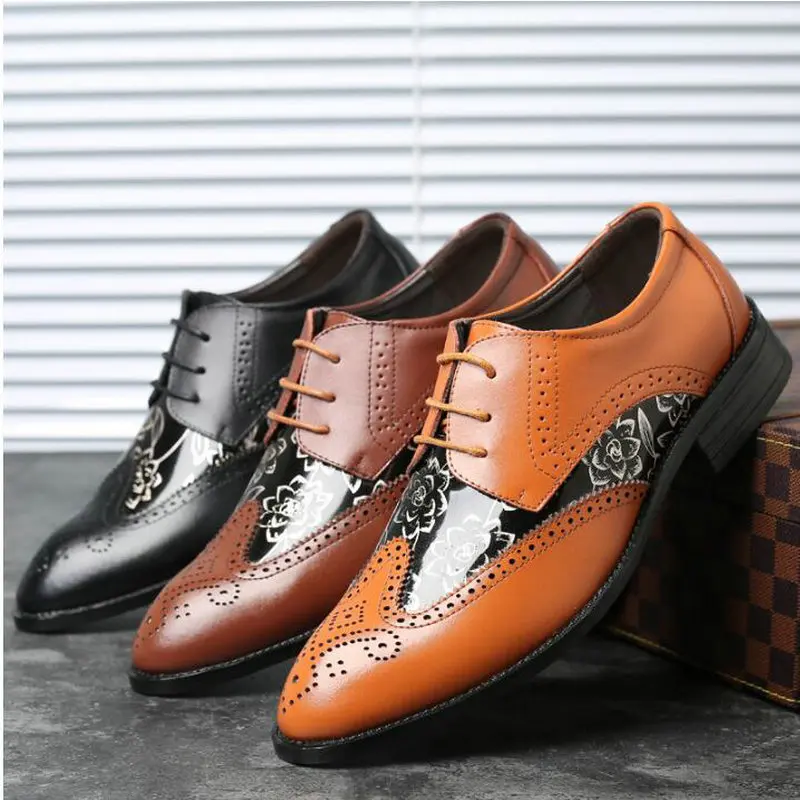 

Designer Luxury Men Shoes big Size 48 Fashion PU Leather Men Dress Shoes Pointed Toe Bullock Oxfords Shoes For Men, LL-64Z