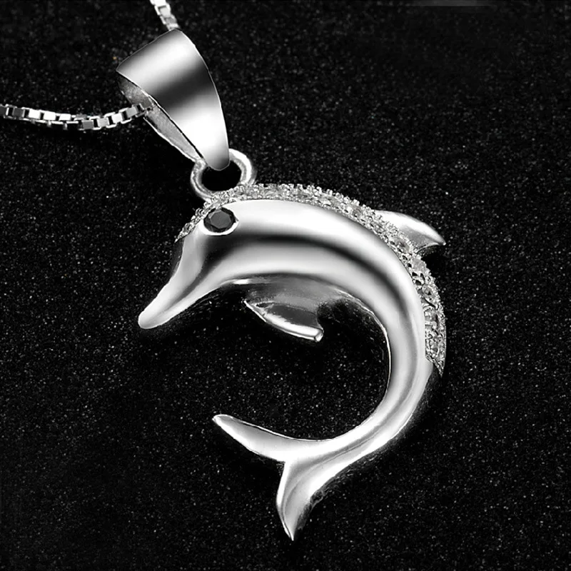 Женское ожерелье с кулоном в виде дельфина серебряным покрытием 2018|charm jewelry|silver