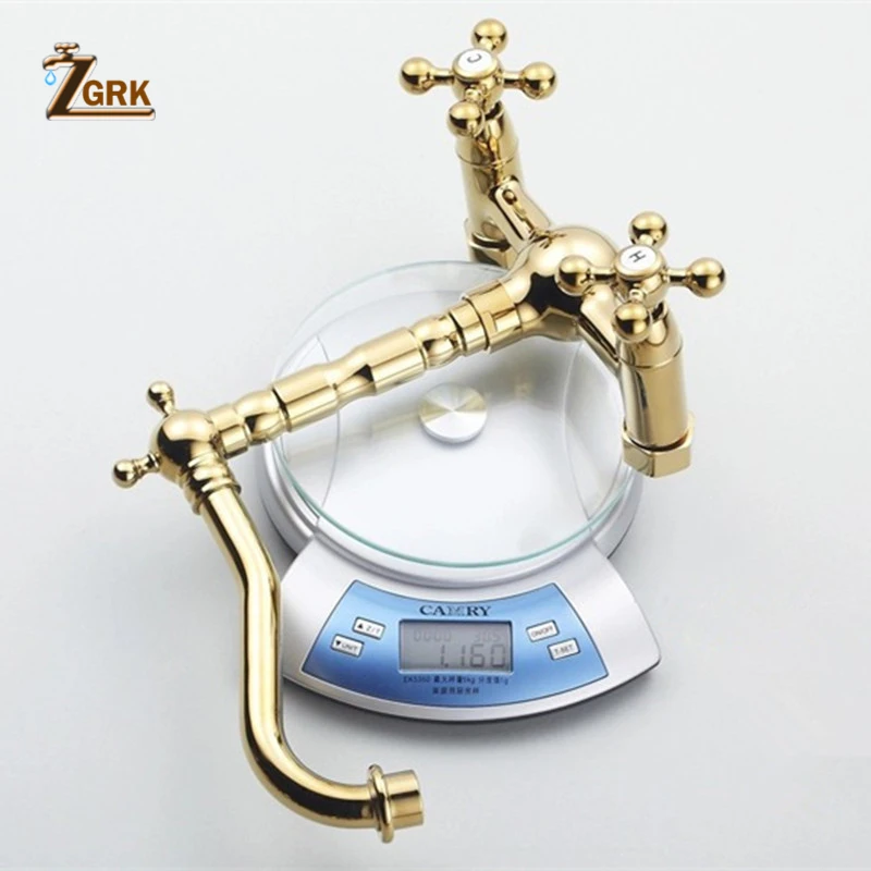 zgrk 360 swivel brass bathroom golden basin sink mix tap bathtub dual handles wall mounted kitchen basin sink mixer faucet free global shipping