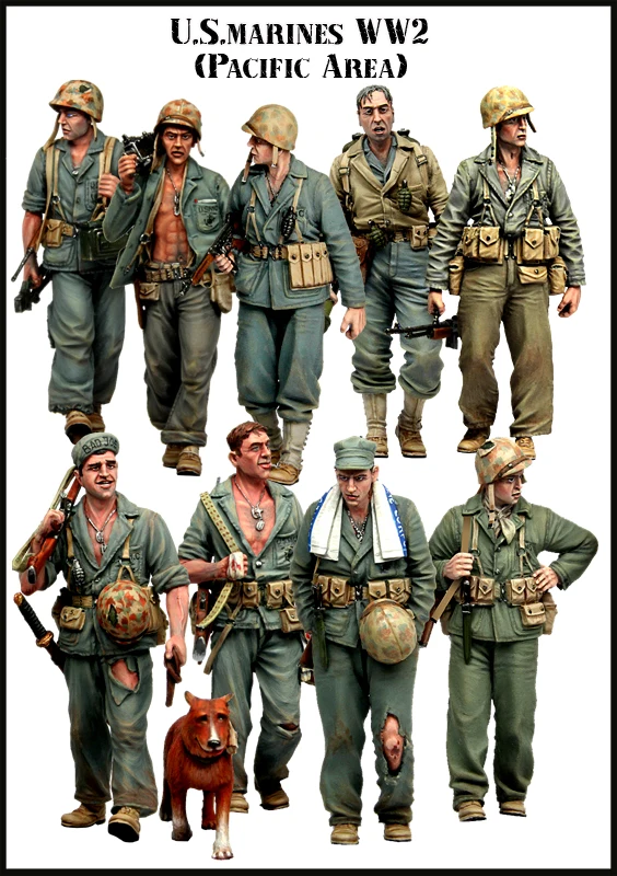 Набор моделей из смолы для морских пехотинцев США WW2 (9 фигурок) 1/35 | Игрушки и