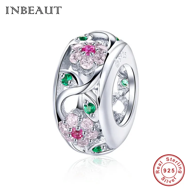INBEAUT 925 пробы Серебряное Дерево Бабочка хвост русалки бусины кролик Ангел перо Маргаритка безопасности цепи Шарм fit Pandora браслет - Цвет: bs039