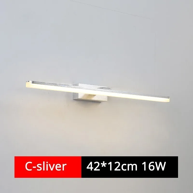 C silver 42cm 16 Вт 24 Вт современный противотуманный водонепроницаемый акриловый зеркальный светильник светодиодный настенный светильник для ванной комнаты серебряный кофе Внутреннее освещение светильник бра для дома - Цвет абажура: C silver 42cm
